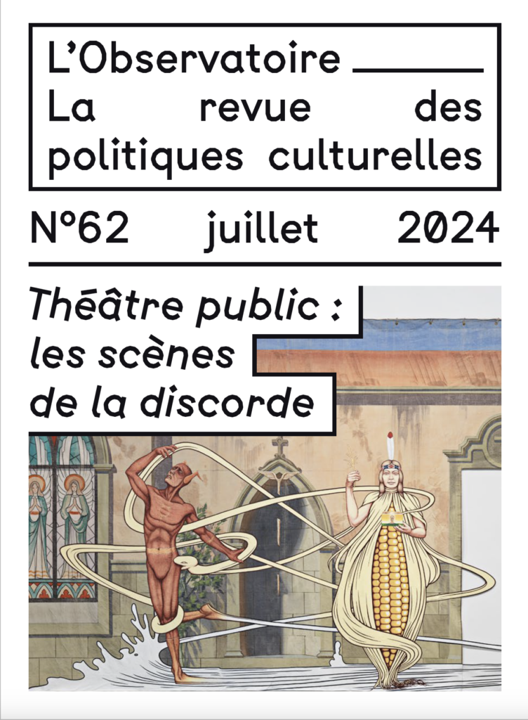 Illustration de couverture de la revue n°62. Un diable devant une église tire les ficelles d'un personnage épis de maïs