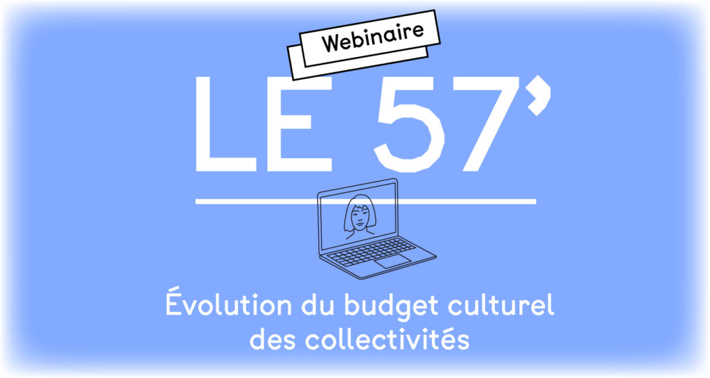 Visuel du Webinaire 57'. Couleur bleue, ordinateur portable avec une femme sur l'écran.